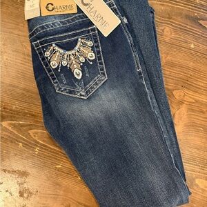 Charme Women's Blue Boot Cut Jeans with Decorative Pocket